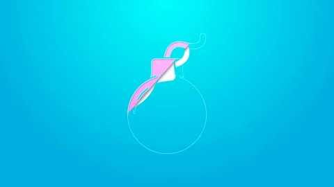 Pink line Bomb ready to explode icon isolated on blue background. 4K Video Stock Footage 144642952