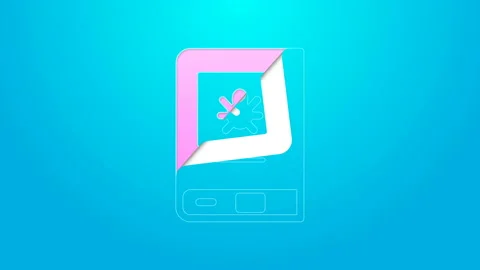 Pink line Book about insect icon isolated on blue background. 4K Video motion Stock Footage 144792871