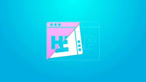 Pink line Browser help icon isolated on blue background. Internet communication Stock Footage 144641143