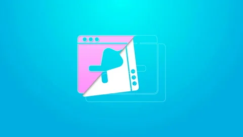 Pink line Browser incognito window icon isolated on blue background. 4K Video Stock Footage 144706624