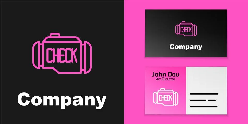 Pink line Check engine icon isolated on black background. Logo design templat Illustrazione stock