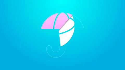 Pink line Classic elegant opened umbrella icon isolated on blue background. Rain Stock Footage 144712413
