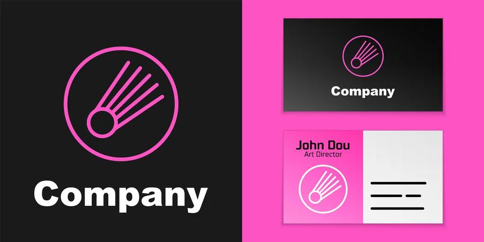 Pink line Comet falling down fast icon isolated on black background. Logo design Stock Illustration
