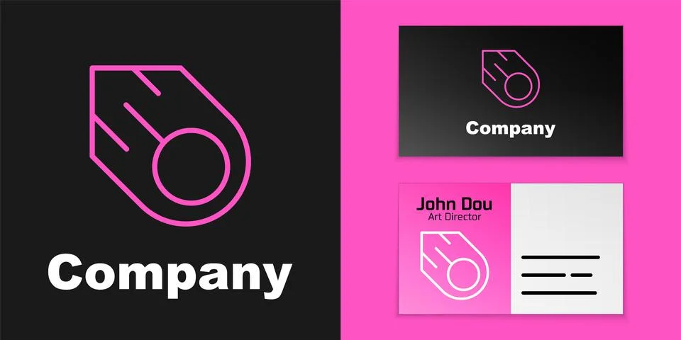 Pink line Comet falling down fast icon isolated on black background. Logo design Stock Illustration