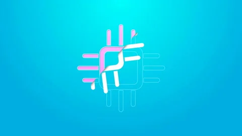Pink line Computer processor with microcircuits CPU icon isolated on blue Stock Footage 144707370