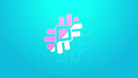 Pink line Computer processor with microcircuits CPU icon isolated on blue Stock Footage 154740801