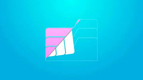 Pink line Document folder icon isolated on blue background. Accounting binder Stock Footage 144643799