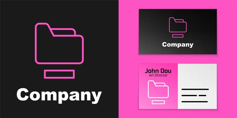 Pink line Document folder icon isolated on black background. Accounting binder Stock Illustration