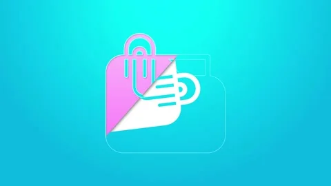 Pink line Document folder with paper clip icon isolated on blue background Stock Footage 154744193