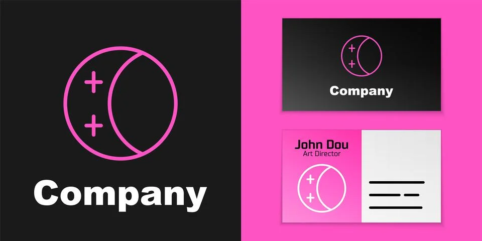 Pink line Eclipse of the sun icon isolated on black background. Total sonar e Stock Illustration