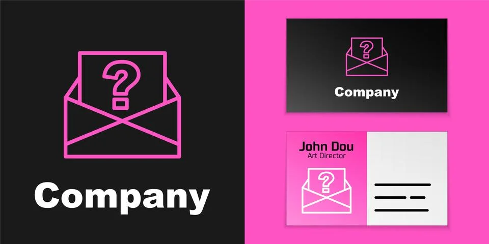 Pink line Envelope with question mark icon isolated on black background. Letter Illustrazione stock