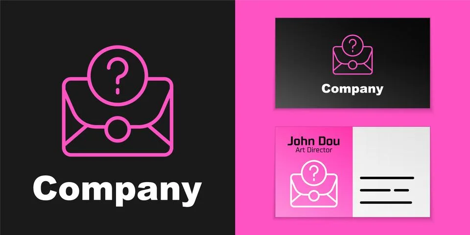 Pink line Envelope with question mark icon isolated on black background. Letter Illustrazione stock