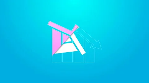 Pink line Financial growth decrease icon isolated on blue background. Increasing Stock Footage 144900808