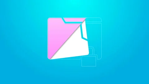 Pink line Folder and lock icon isolated on blue background. Closed folder and Video stock 144644880