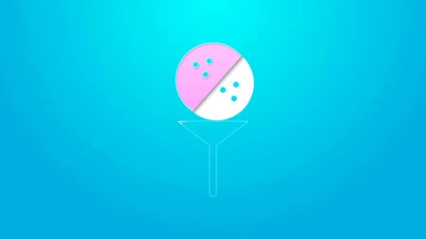 Pink line Golf ball on tee icon isolated on blue background. 4K Video motion Video stock 144575580