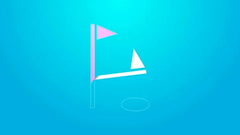 Pink line Golf flag icon isolated on blue background. Golf equipment or Video stock 144575425