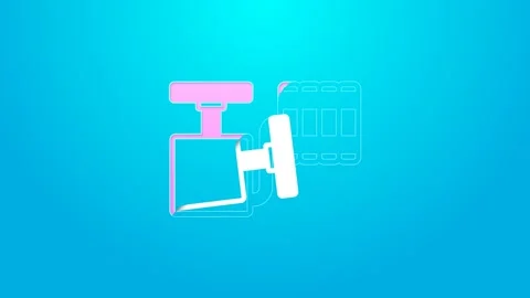 Pink line Handle detonator for dynamite icon isolated on blue background. 4K Stock Footage 159317730