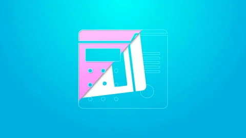 Pink line House intercom system icon isolated on blue background. 4K Video Stock Footage 144644952