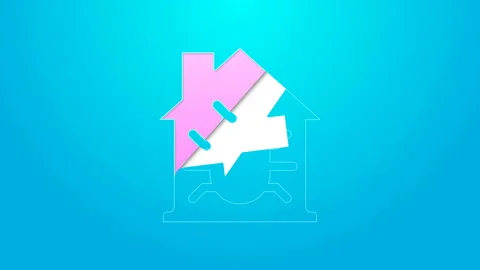 Pink line House system bug concept icon isolated on blue background. Code bug Stock Footage 144706049
