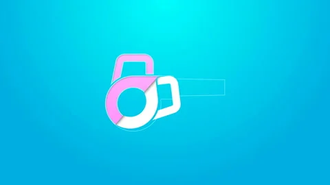 Pink line Leaf garden blower icon isolated on blue background. 4K Video motion Stock Footage 144641076