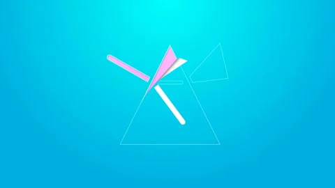 Pink line Light rays in prism icon isolated on blue background. Ray rainbow Stock Footage 144581286