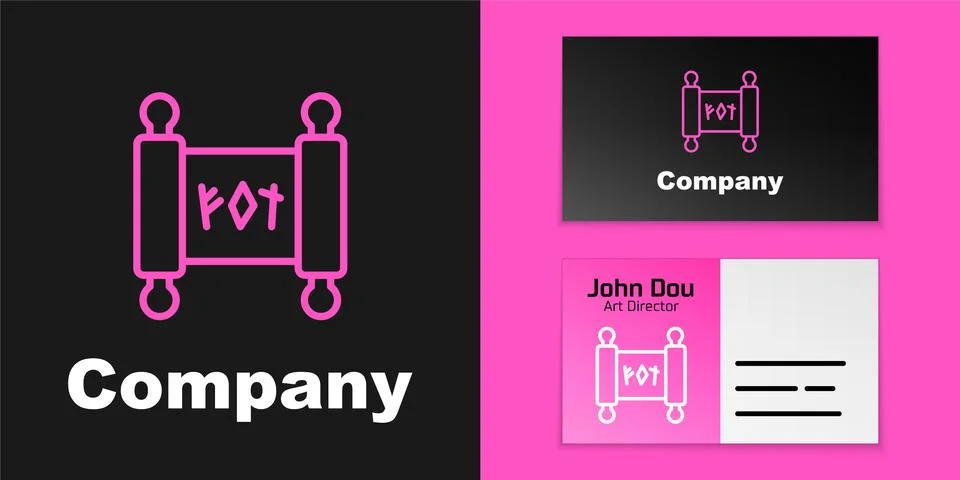 Pink line Magic scroll icon isolated on black background. Decree, paper Illustrazione stock