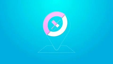 Pink line Map pin icon isolated on blue background. Navigation, pointer Stock Footage 144644251