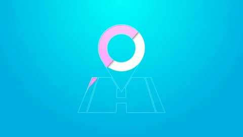 Pink line Map pin icon isolated on blue background. Navigation, pointer Video stock 144644375