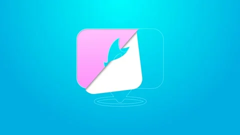 Pink line Map pointer with fire flame icon isolated on blue background. Fire 스톡 동영상 168588962