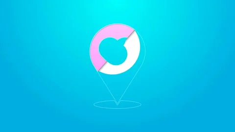 Pink line Map pointer with heart icon isolated on blue background. Valentines Video stock 144899408