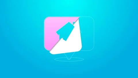 Pink line Map pointer with house icon isolated on blue background. Home location Stock Footage 144642049