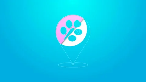 Pink line Map pointer with veterinary medicine hospital, clinic or pet shop for Stock Footage 144708426