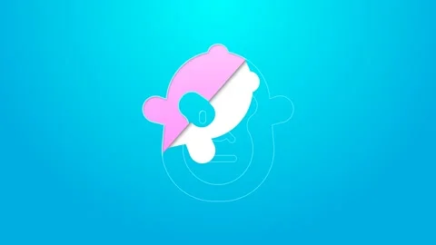 Pink line Monkey icon isolated on blue background. Animal symbol. 4K Video Stock Footage 159323011