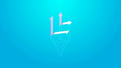 Pink line Neptune Trident icon isolated on blue background. 4K Video motion Stock Footage 144794615