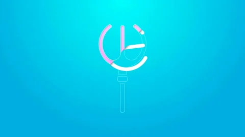 Pink line Neptune Trident icon isolated on blue background. 4K Video motion Stock Footage 144795053