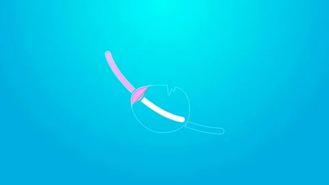 Pink line Pirate eye patch icon isolated on blue background. Pirate accessory Stock Footage 144906127