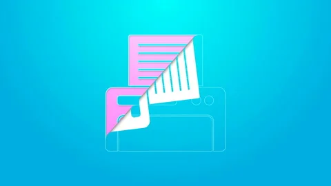 Pink line Printer icon isolated on blue background. 4K Video motion graphic Stock Footage 144643587