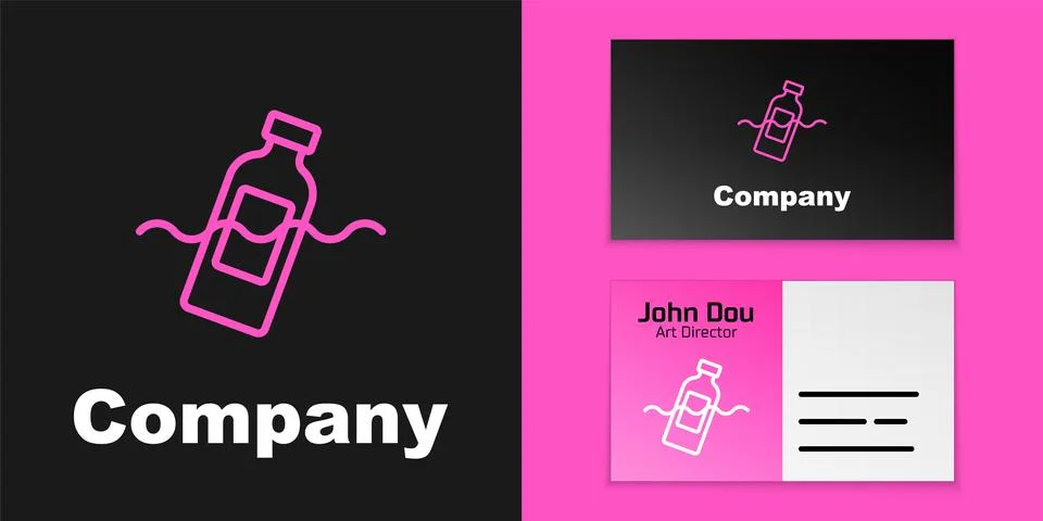 Pink line The problem of pollution of the ocean icon isolated on black Stock Illustration