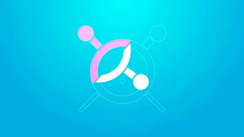Pink line Sewing button and knitting needles icon isolated on blue background Stock Footage 144643280