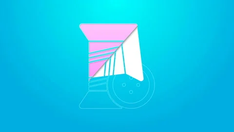 Pink line Sewing thread on spool and button icon isolated on blue background Stock Footage 144643164