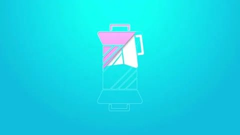 Pink line Sewing thread on spool icon isolated on blue background. Yarn spool Stock Footage 154733234