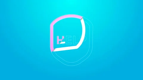 Pink line Shield with text Help icon isolated on blue background. Guard sign Stock Footage 144641625
