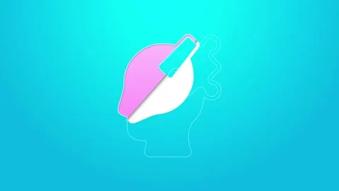 Pink line Solution to the problem in psychology icon isolated on blue background Stock Footage 155836846
