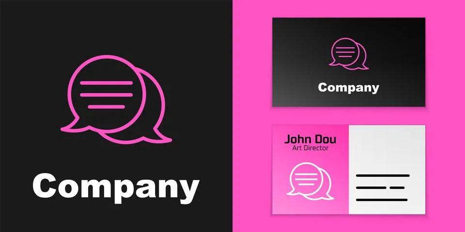 Pink line Speech bubble chat icon isolated on black background. Message icon. Stock Illustration