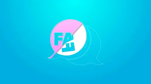 Pink line Speech bubble with text FAQ information icon isolated on blue Stock Footage 144641317