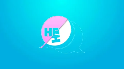Pink line Speech bubble with text Help icon isolated on blue background. 4K Stock Footage 144641510