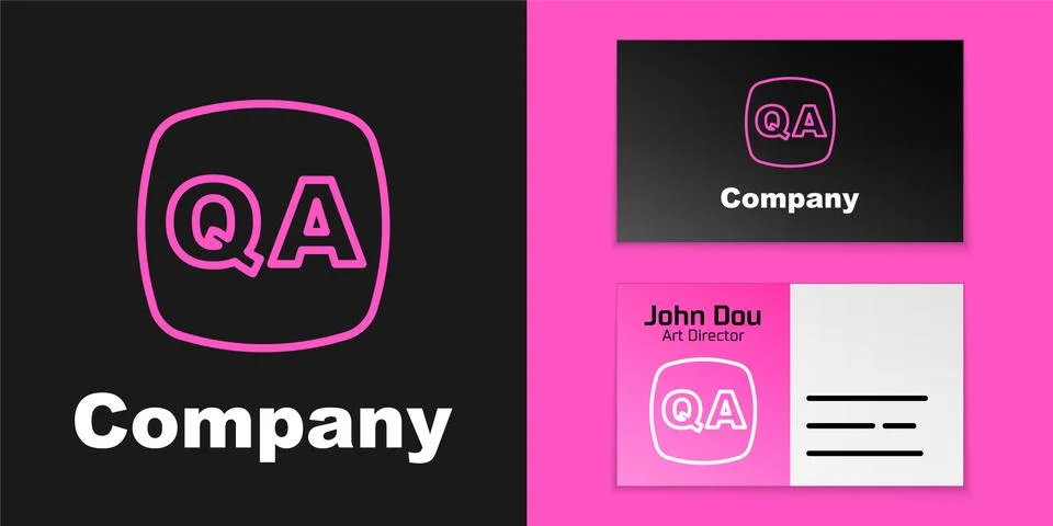 Pink line Speech bubbles with Question and Answer icon isolated on black Illustrazione stock