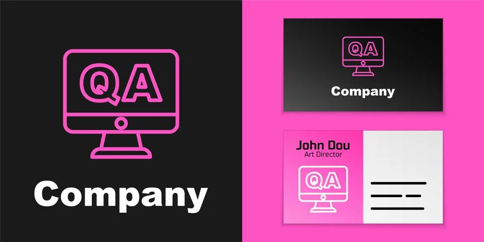 Pink line Speech bubbles with Question and Answer icon isolated on black イラスト素材