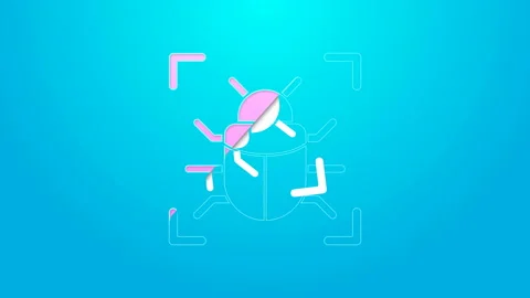 Pink line System bug concept icon isolated on blue background. Code bug concept Stock Footage 144706513