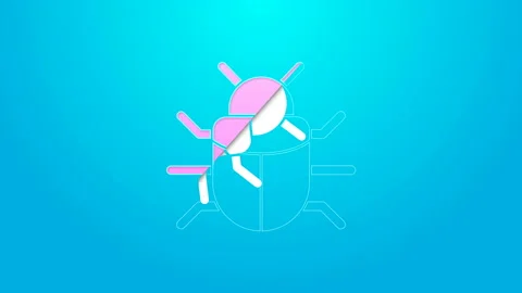 Pink line System bug concept icon isolated on blue background. Code bug concept Stock Footage 144706828